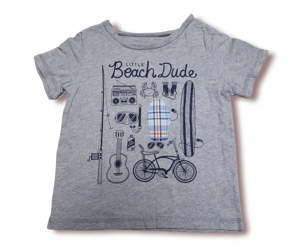 Carters Gray Little Beach Dude Fish Guitar Short Sleeved Shirt - Size 24 Months